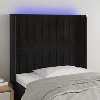 Cabecero Cama Con Led | Panel De Cabecera De Terciopelo Negro 93x16x118/128 Cm Cfw8474936