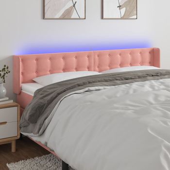 Cabecero Cama Con Led | Panel De Cabecera De Terciopelo Rosa 183x16x78/88 Cm Cfw7399464