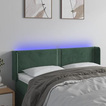 Cabecero Cama Con Led | Panel De Cabecera De Terciopelo Verde Oscuro 147x16x78/88 Cm Cfw2484113