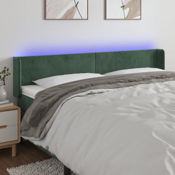 Cabecero Cama Con Led | Panel De Cabecera De Terciopelo Verde Oscuro 163x16x78/88 Cm Cfw7726376