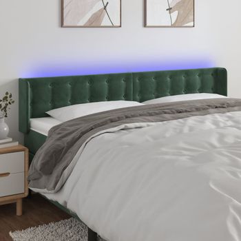 Cabecero Cama Con Led | Panel De Cabecera De Terciopelo Verde Oscuro 203x16x78/88 Cm Cfw9770388