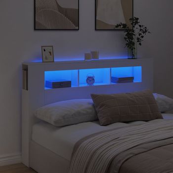 Cabecero Cama Con Led | Panel De Cabecera Madera De Ingeniería Blanco 160x18,5x103,5 Cm Cfw5060248