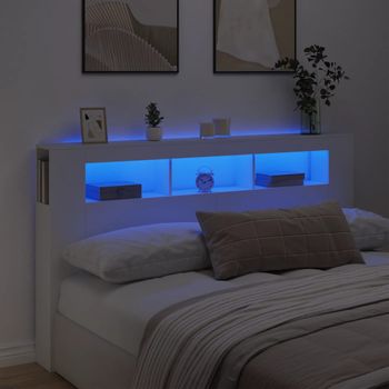 Cabecero Cama Con Led | Panel De Cabecera Madera De Ingeniería Blanco 180x18,5x103,5 Cm Cfw1783184