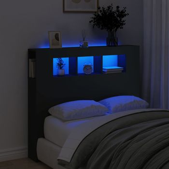 Cabecero Cama Con Led | Panel De Cabecera Madera De Ingeniería Negro 120x18,5x103,5 Cm Cfw3310115