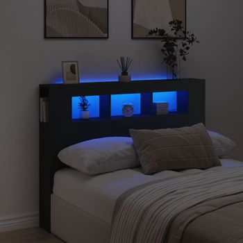 Cabecero Cama Con Led | Panel De Cabecera Madera De Ingeniería Negro 140x18,5x103,5 Cm Cfw2832416