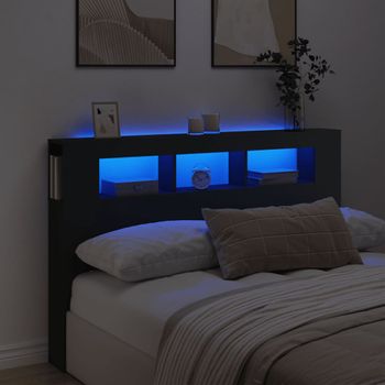 Cabecero Cama Con Led | Panel De Cabecera Madera De Ingeniería Negro 160x18,5x103,5 Cm Cfw4108188