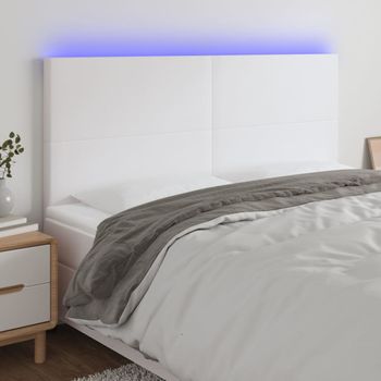 Cabecero Cama Con Luces Led | Panel De Cabecera Cuero Sintético Blanco 160x5x118/128 Cm Cfw4528899