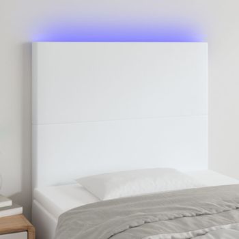 Cabecero Cama Con Luces Led | Panel De Cabecera Cuero Sintético Blanco 80x5x118/128 Cm Cfw4125960