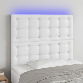 Cabecero Cama Con Luces Led | Panel De Cabecera Cuero Sintético Blanco 80x5x118/128 Cm Cfw1984922