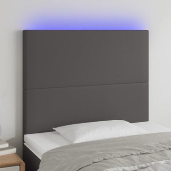 Cabecero Cama Con Luces Led | Panel De Cabecera Cuero Sintético Gris 100x5x118/128 Cm Cfw5451696