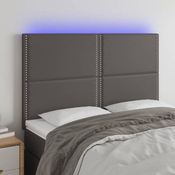 Cabecero Cama Con Luces Led | Panel De Cabecera Cuero Sintético Gris 144x5x118/128 Cm Cfw4236150