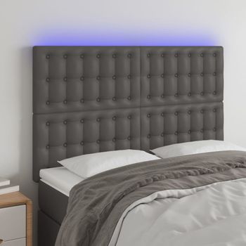 Cabecero Cama Con Luces Led | Panel De Cabecera Cuero Sintético Gris 144x5x118/128 Cm Cfw9097982