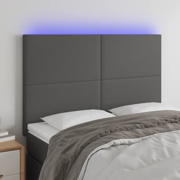 Cabecero Cama Con Luces Led | Panel De Cabecera Cuero Sintético Gris 144x5x118/128 Cm Cfw8845235