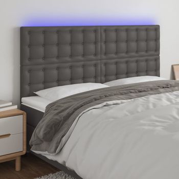 Cabecero Cama Con Luces Led | Panel De Cabecera Cuero Sintético Gris 160x5x118/128 Cm Cfw6862573