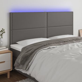 Cabecero Cama Con Luces Led | Panel De Cabecera Cuero Sintético Gris 180x5x118/128 Cm Cfw3388959