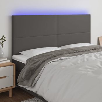 Cabecero Cama Con Luces Led | Panel De Cabecera Cuero Sintético Gris 180x5x118/128 Cm Cfw3359787