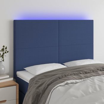 Cabecero Cama Con Luces Led | Panel De Cabecera Tela Azul 144x5x118/128 Cm Cfw8076683