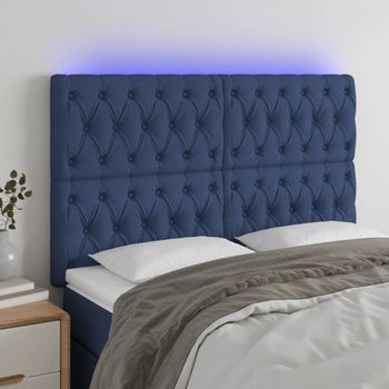 Cabecero Cama Con Luces Led | Panel De Cabecera Tela Azul 144x7x118/128 Cm Cfw3010390