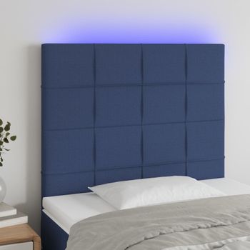 Cabecero Cama Con Luces Led | Panel De Cabecera Tela Azul 90x5x118/128 Cm Cfw5371534