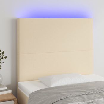 Cabecero Cama Con Luces Led | Panel De Cabecera Tela Crema 100x5x118/128 Cm Cfw3232483