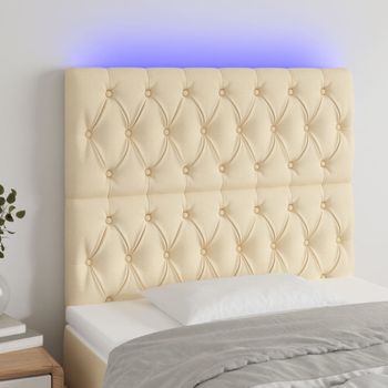 Cabecero Cama Con Luces Led | Panel De Cabecera Tela Crema 100x7x118/128 Cm Cfw5528478