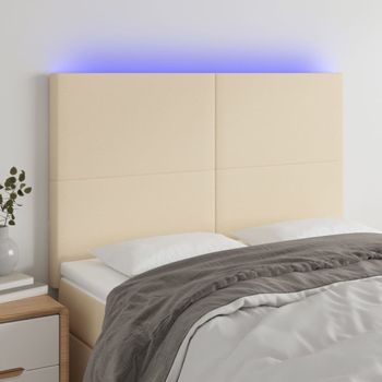 Cabecero Cama Con Luces Led | Panel De Cabecera Tela Crema 144x5x118/128 Cm Cfw3222196