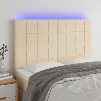 Cabecero Cama Con Luces Led | Panel De Cabecera Tela Crema 144x5x118/128 Cm Cfw6941133