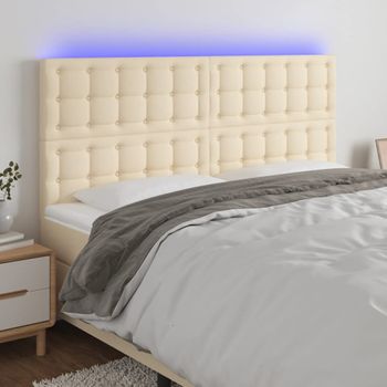 Cabecero Cama Con Luces Led | Panel De Cabecera Tela Crema 160x5x118/128 Cm Cfw3099217