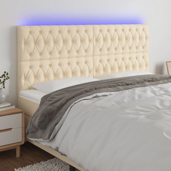 Cabecero Cama Con Luces Led | Panel De Cabecera Tela Crema 180x7x118/128 Cm Cfw5558173