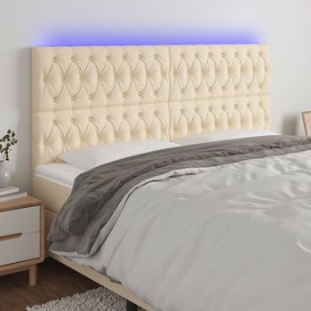 Cabecero Cama Con Luces Led | Panel De Cabecera Tela Crema 200x7x118/128 Cm Cfw9374204