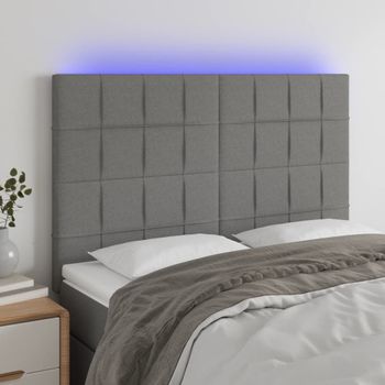 Cabecero Cama Con Luces Led | Panel De Cabecera Tela Gris Oscuro 144x5x118/128 Cm Cfw7782605