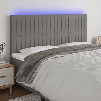 Cabecero Cama Con Luces Led | Panel De Cabecera Tela Gris Oscuro 160x5x118/128 Cm Cfw3642697