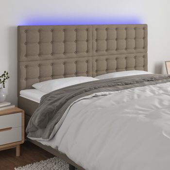 Cabecero Cama Con Luces Led | Panel De Cabecera Tela Gris Taupe 160x5x118/128 Cm Cfw4703627