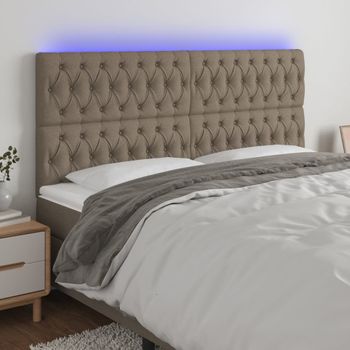 Cabecero Cama Con Luces Led | Panel De Cabecera Tela Gris Taupe 180x7x118/128 Cm Cfw8180950