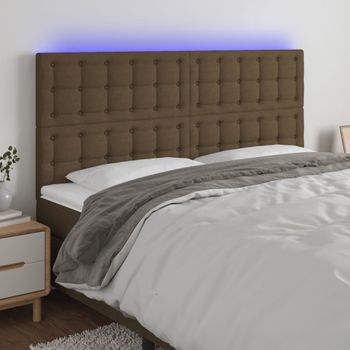 Cabecero Cama Con Luces Led | Panel De Cabecera Tela Marrón Oscuro 180x5x118/128 Cm Cfw7654387