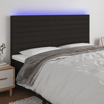 Cabecero Cama Con Luces Led | Panel De Cabecera Tela Negro 160x5x118/128 Cm Cfw7390047