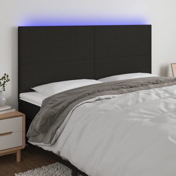 Cabecero Cama Con Luces Led | Panel De Cabecera Tela Negro 160x5x118/128 Cm Cfw1117094