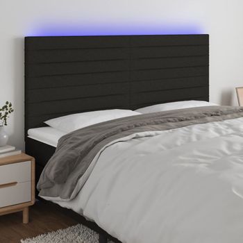 Cabecero Cama Con Luces Led | Panel De Cabecera Tela Negro 200x5x118/128 Cm Cfw1065030