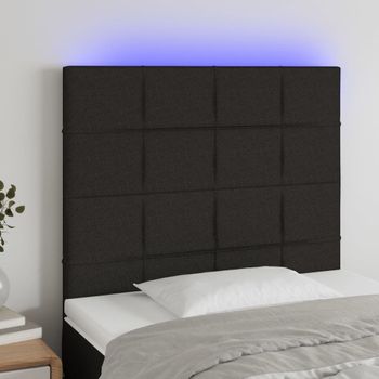 Cabecero Cama Con Luces Led | Panel De Cabecera Tela Negro 80x5x118/128 Cm Cfw8943936