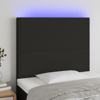 Cabecero Cama Con Luces Led | Panel De Cabecera Tela Negro 80x5x118/128 Cm Cfw9676832