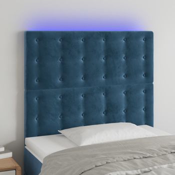 Cabecero Cama Con Luces Led | Panel De Cabecera Terciopelo Azul Oscuro 90x5x118/128 Cm Cfw6385809