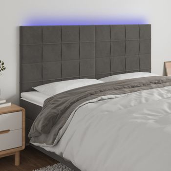 Cabecero Cama Con Luces Led | Panel De Cabecera Terciopelo Gris Oscuro 160x5x118/128 Cm Cfw8184925