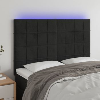 Cabecero Cama Con Luces Led | Panel De Cabecera Terciopelo Negro 144x5x118/128 Cm Cfw3027330