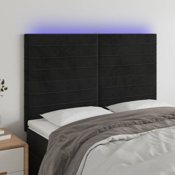 Cabecero Cama Con Luces Led | Panel De Cabecera Terciopelo Negro 144x5x118/128 Cm Cfw4511073