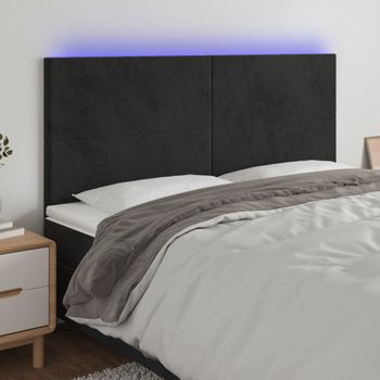 Cabecero Cama Con Luces Led | Panel De Cabecera Terciopelo Negro 180x5x118/128 Cm Cfw7295750