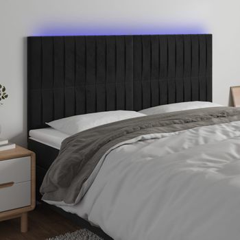 Cabecero Cama Con Luces Led | Panel De Cabecera Terciopelo Negro 180x5x118/128 Cm Cfw5072367