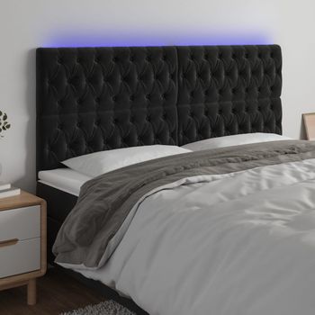 Cabecero Cama Con Luces Led | Panel De Cabecera Terciopelo Negro 180x7x118/128 Cm Cfw4864069