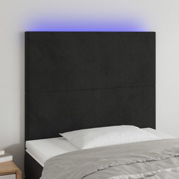 Cabecero Cama Con Luces Led | Panel De Cabecera Terciopelo Negro 80x5x118/128 Cm Cfw9013845