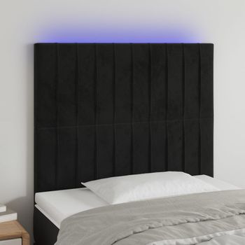 Cabecero Cama Con Luces Led | Panel De Cabecera Terciopelo Negro 90x5x118/128 Cm Cfw7311370