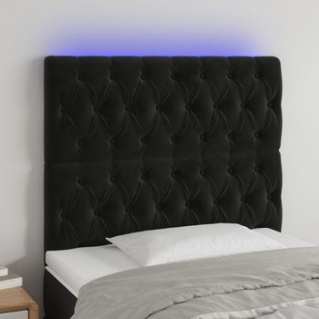 Cabecero Cama Con Luces Led | Panel De Cabecera Terciopelo Negro 90x7x118/128 Cm Cfw2186527